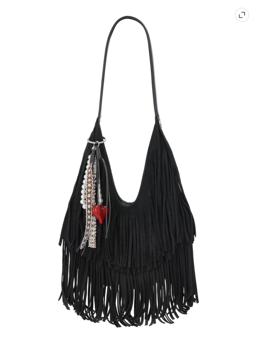 Steve Madden Black Fringe Hobo with Red Heart Charm